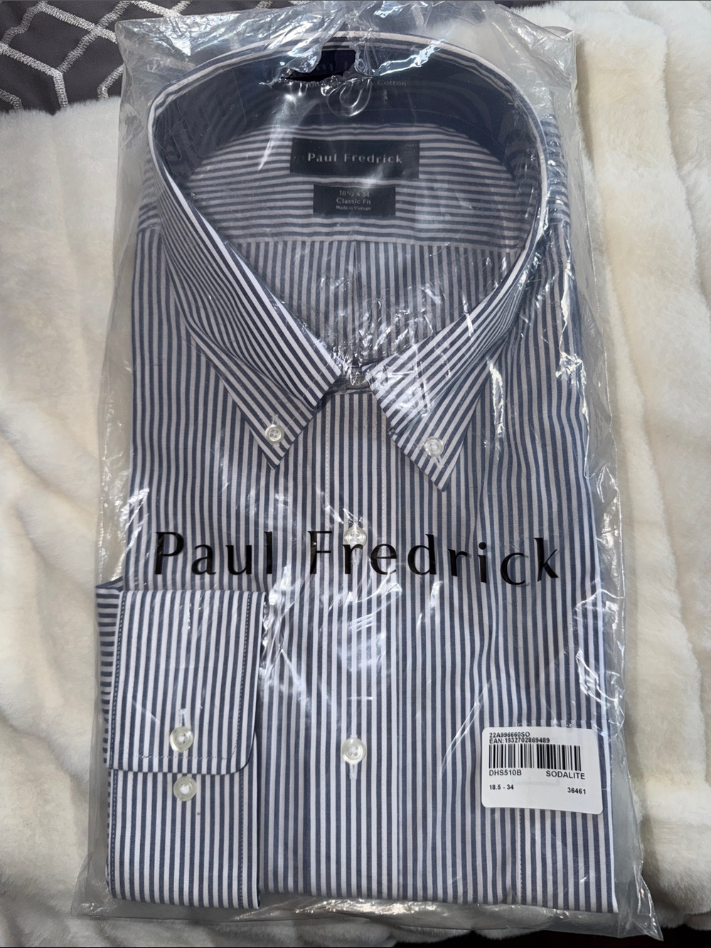 Paul Fredrick Navy and White Striped Dress Shirt
